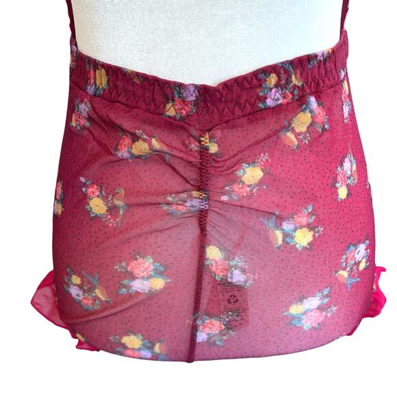 We Are HAH Bodysuit Lingerie Butterfly Red Floral Ruffle‎ Backless Sheer  Small - Picture 9 of 14
